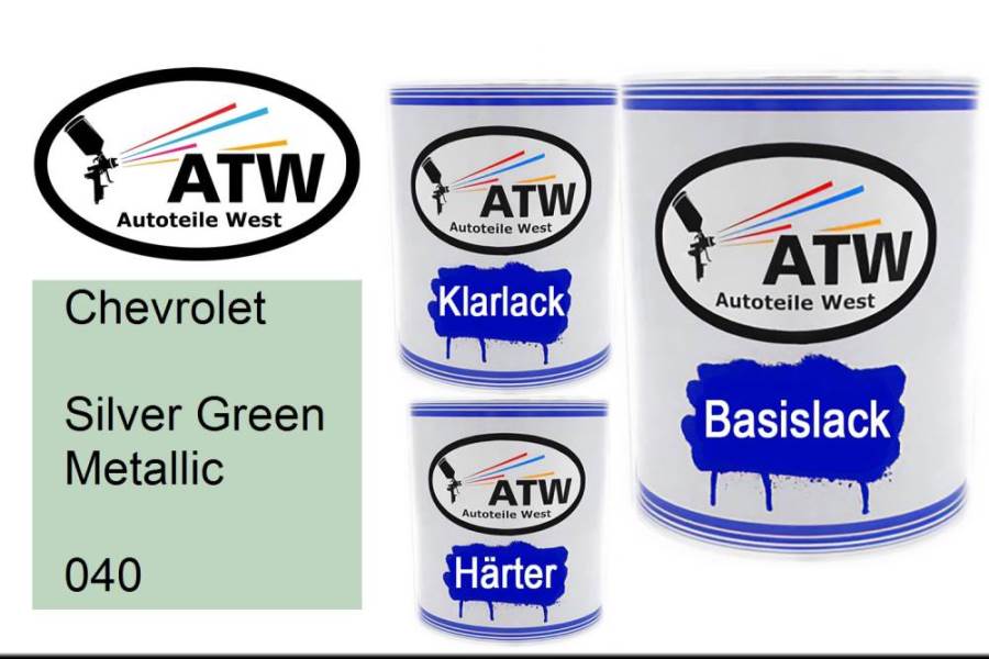 Chevrolet, Silver Green Metallic, 040: 1L Lackdose + 1L Klarlack + 500ml Härter - Set, von ATW Autoteile West.